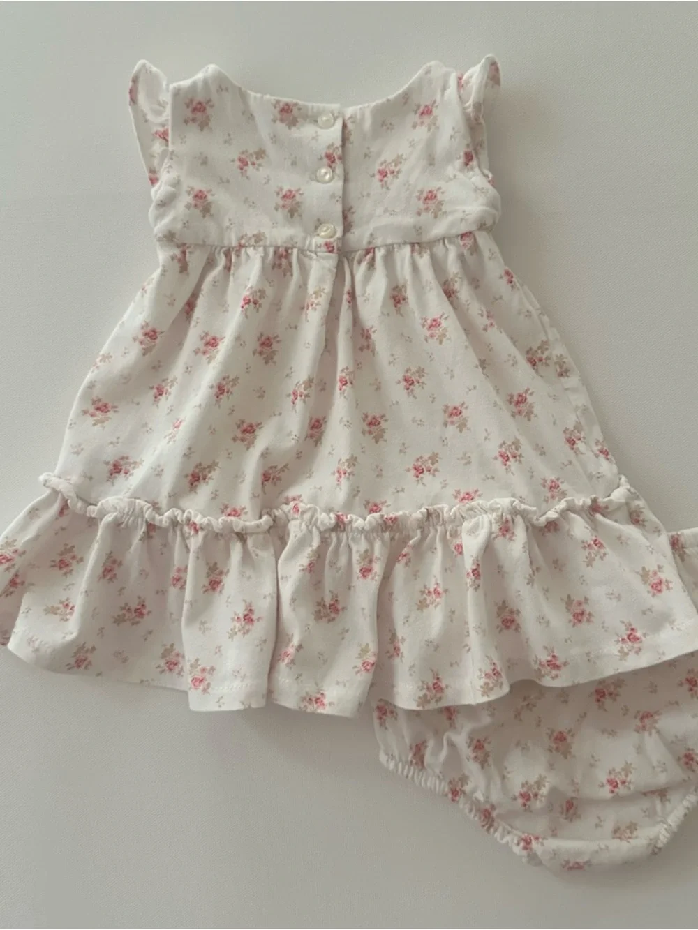 Ralph Lauren 3 Months Baby Girl Cream Pink Floral Ruffle Dress Spring Summer